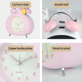 Cute Cartoon Alarm Clock Kids Students Bell Alarm Clock Child Desk Table Clock Night Light Needle Clocks Birthday Gifts - Rear View