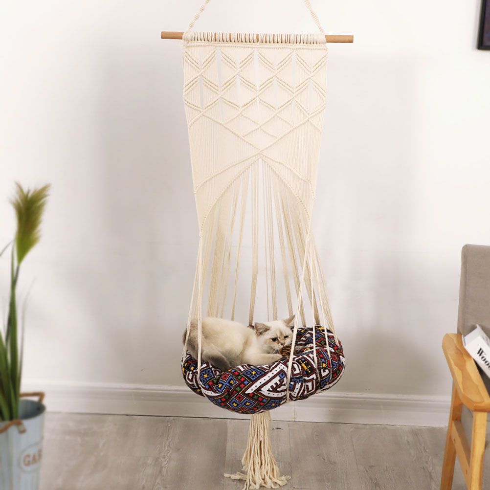 Macrame Cat Hammock Hanging Woven Cat Bed Macrame Wall Decoration