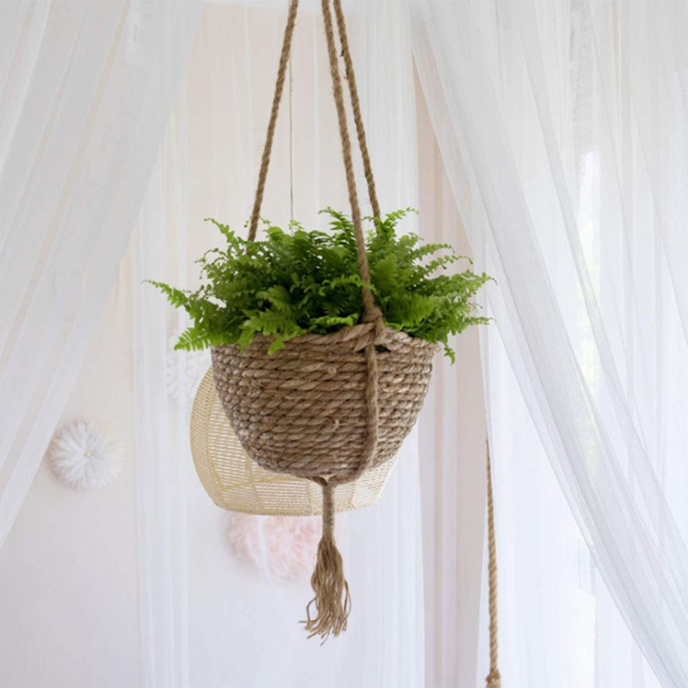 Natural Hanging Seagrass Plant Baskets Dural Layer Flower Planting Basket Holder Garden Decor