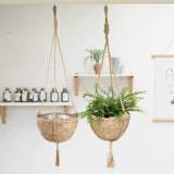 Natural Hanging Seagrass Plant Baskets Dural Layer Flower Planting Basket Holder Garden Decor - 45-Degree Angle
