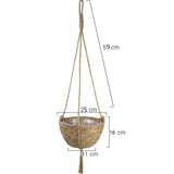 Natural Hanging Seagrass Plant Baskets Dural Layer Flower Planting Basket Holder Garden Decor - Rear View