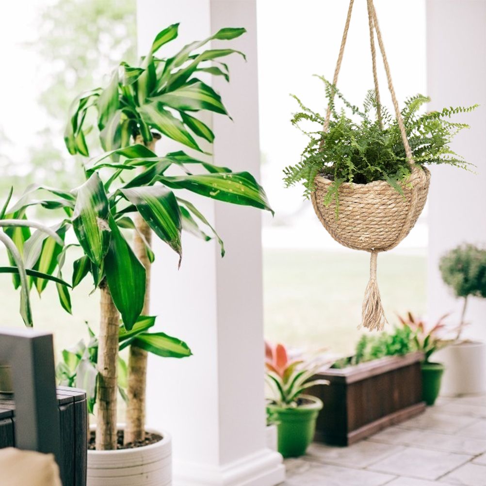 Natural Hanging Seagrass Plant Baskets Dural Layer Flower Planting Basket Holder Garden Decor