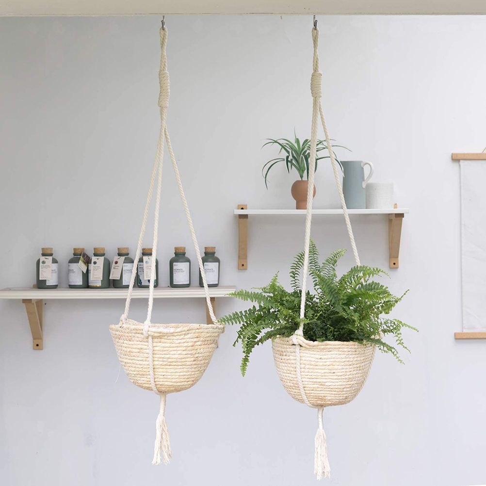 Natural Hanging Seagrass Plant Baskets Dural Layer Flower Planting Basket Holder Garden Decor
