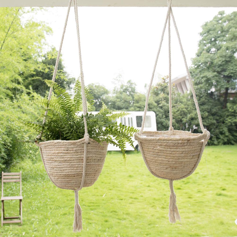 Natural Hanging Seagrass Plant Baskets Dural Layer Flower Planting Basket Holder Garden Decor