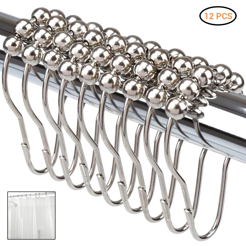 12PCS Antirust Double Glide Shower Curtain Hooks for Bathroom Shower Rods Curtains