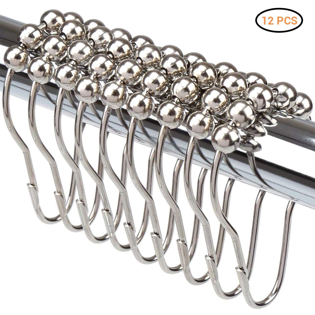 12PCS Antirust Double Glide Shower Curtain Hooks for Bathroom Shower Rods Curtains