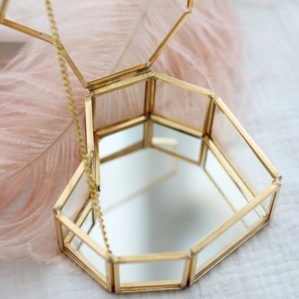 Flip Love Heart Shaped Geometric Glass Jewelry Box Glass Ring Box Multifunctional Jewelry Display Box