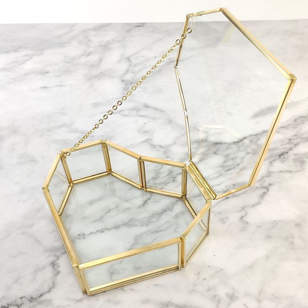 Flip Love Heart Shaped Geometric Glass Jewelry Box Glass Ring Box Multifunctional Jewelry Display Box