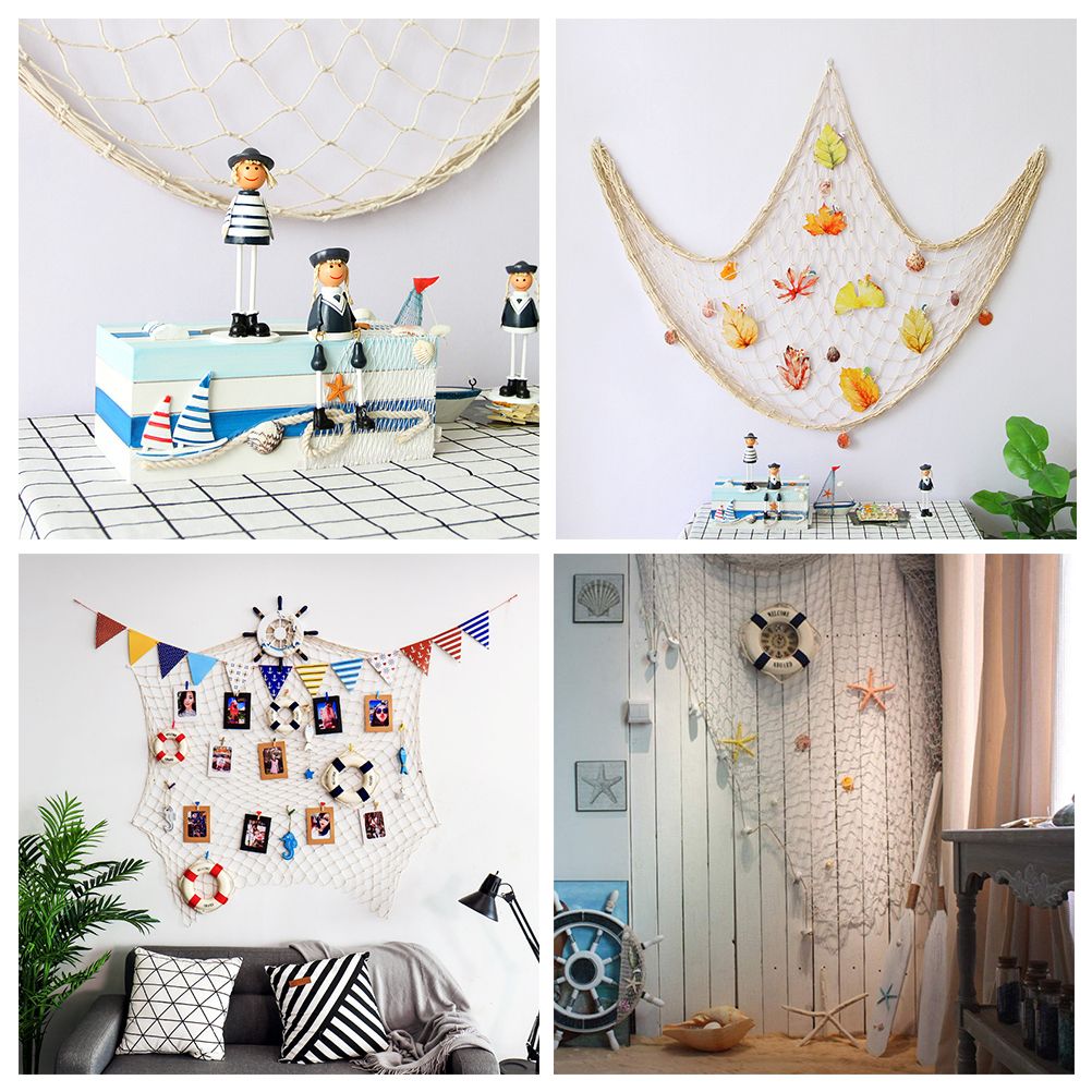 Decorative Fishing Net Wall Decor with Seashells Nautical Style Wall Hangings Ornament