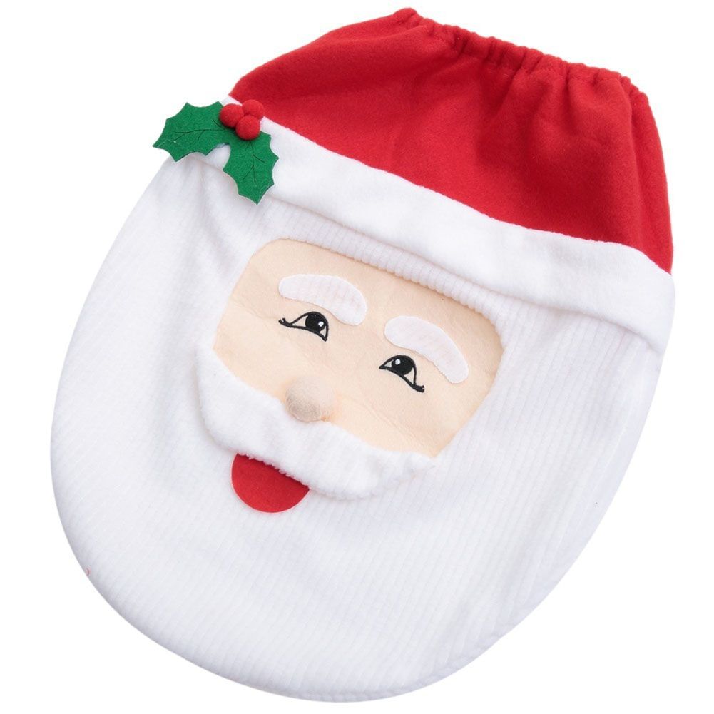 Christmas Pattern Mildew Proof Waterproof Bathroom Toilet Seat Cover Foot Pad and Water Tank Cover Set