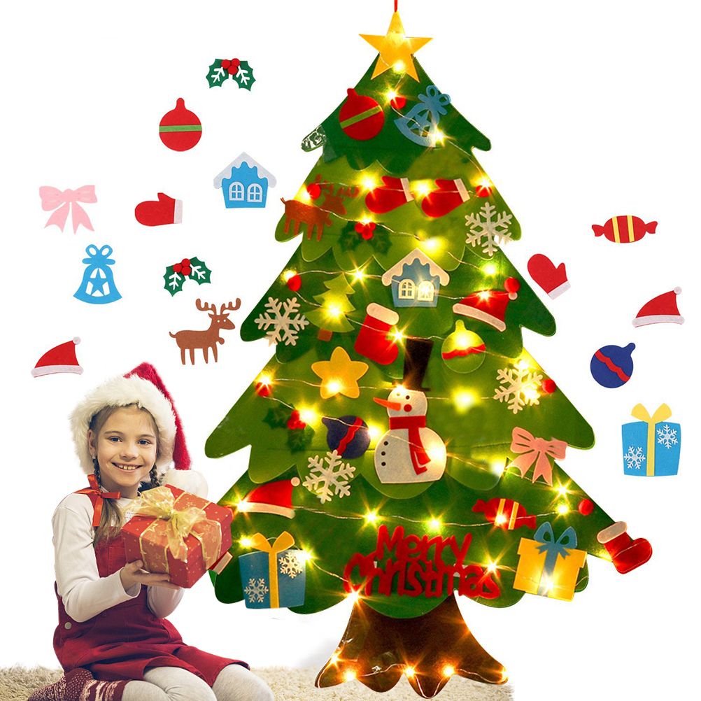 Felt Christmas Tree DIY Soft Christmas Tree with Ornaments and String Light