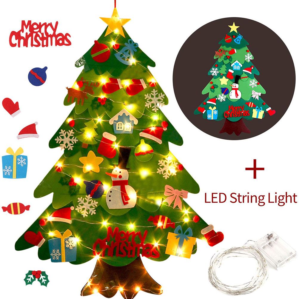 Felt Christmas Tree DIY Soft Christmas Tree with Ornaments and String Light