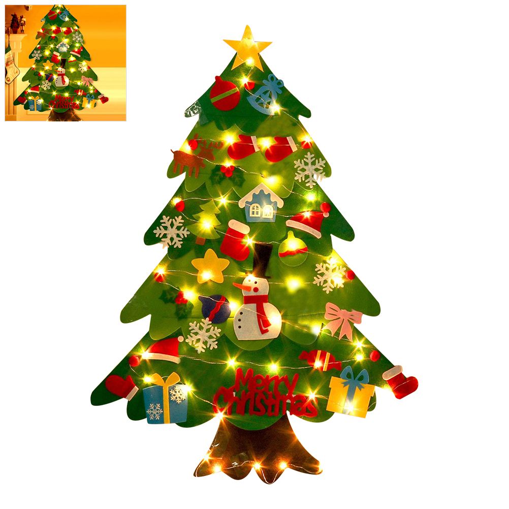 Felt Christmas Tree DIY Soft Christmas Tree with Ornaments and String Light