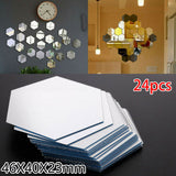 24Pcs Hexagon Mirror Sticker Self Adhesive Mosaic Tiles Bathroom Decorative Mirror Stickers