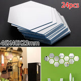 24Pcs Hexagon Mirror Sticker Self Adhesive Mosaic Tiles Bathroom Decorative Mirror Stickers - Front View