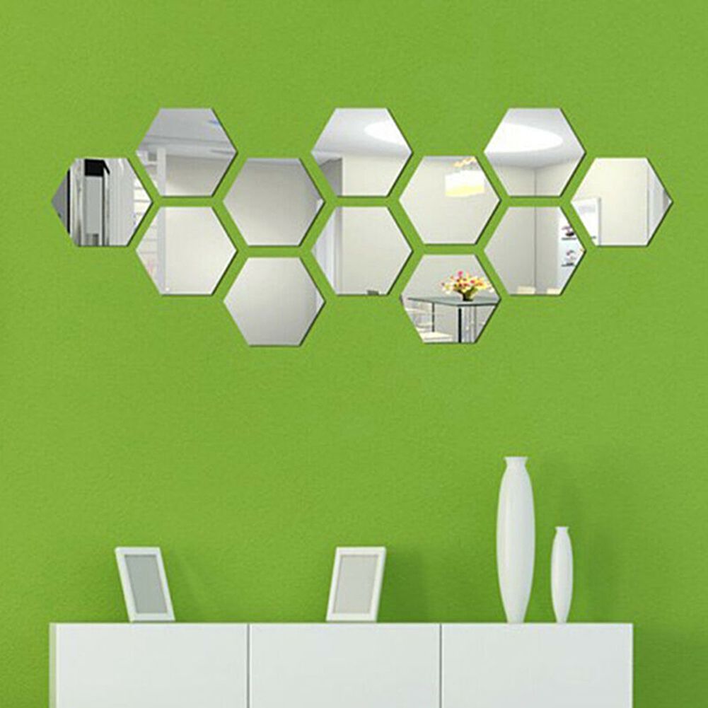 24Pcs Hexagon Mirror Sticker Self Adhesive Mosaic Tiles Bathroom Decorative Mirror Stickers