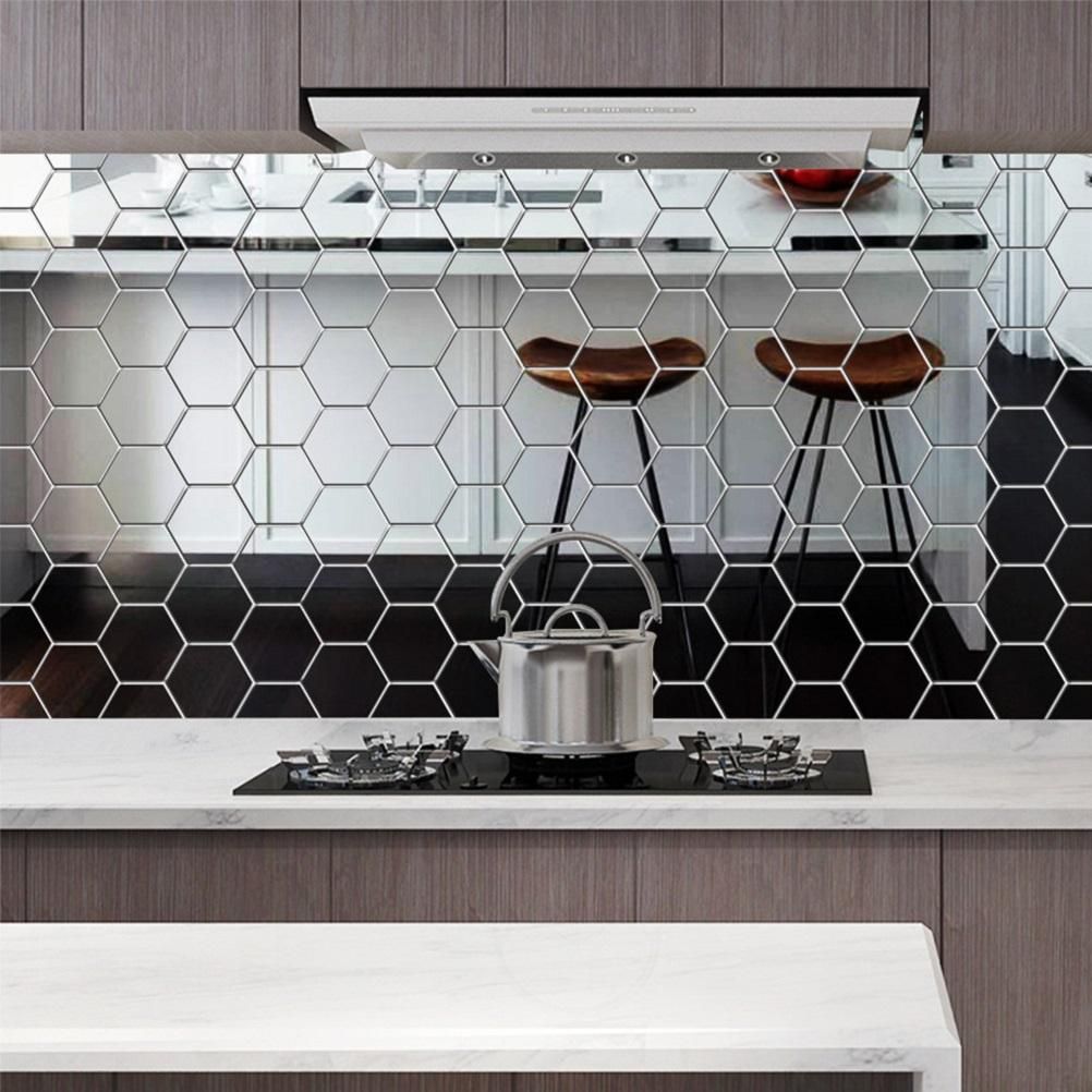 24Pcs Hexagon Mirror Sticker Self Adhesive Mosaic Tiles Bathroom Decorative Mirror Stickers