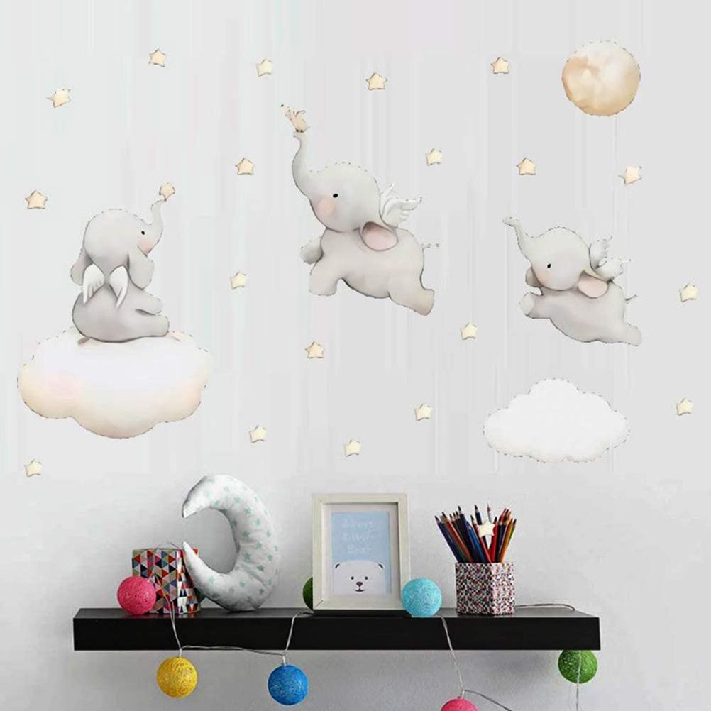Lovely Label Elephant Wall Stickers for Kids PVC Self Adhesive Wall Stickers Home Wall Decals Decor