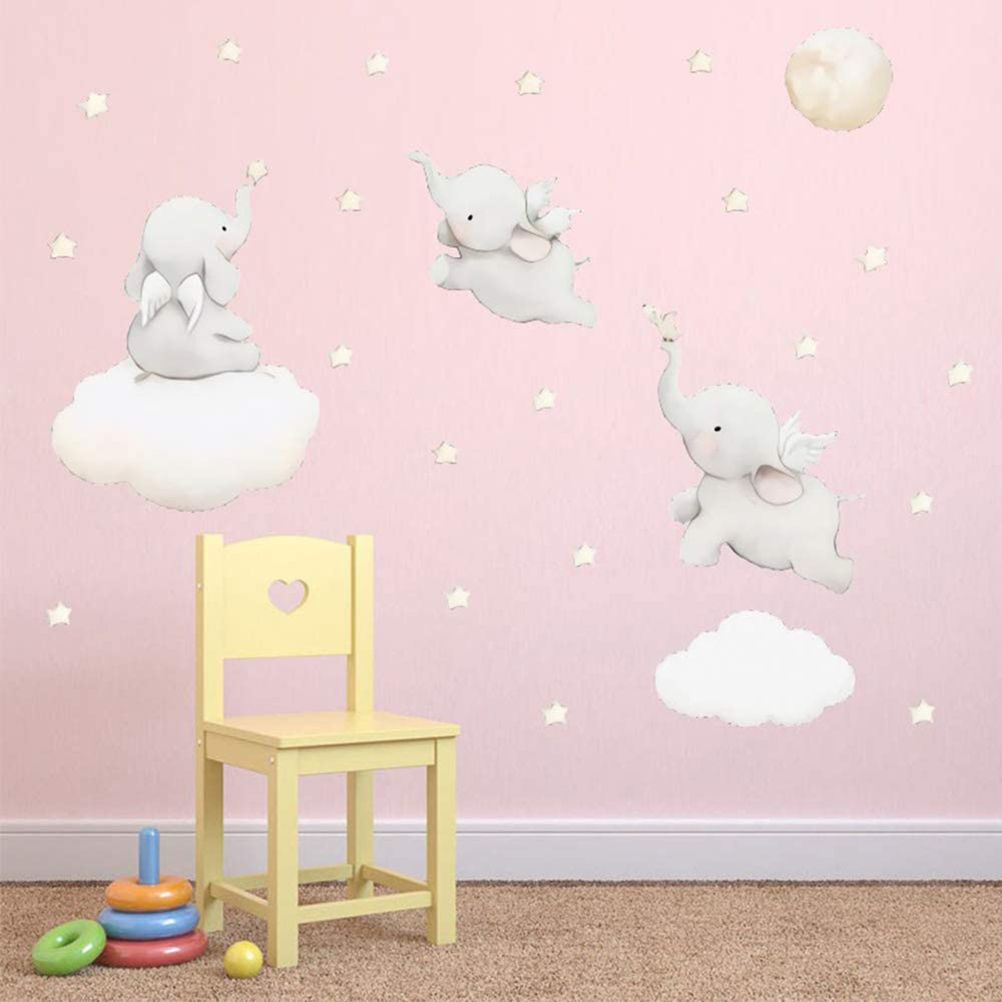 Lovely Label Elephant Wall Stickers for Kids PVC Self Adhesive Wall Stickers Home Wall Decals Decor
