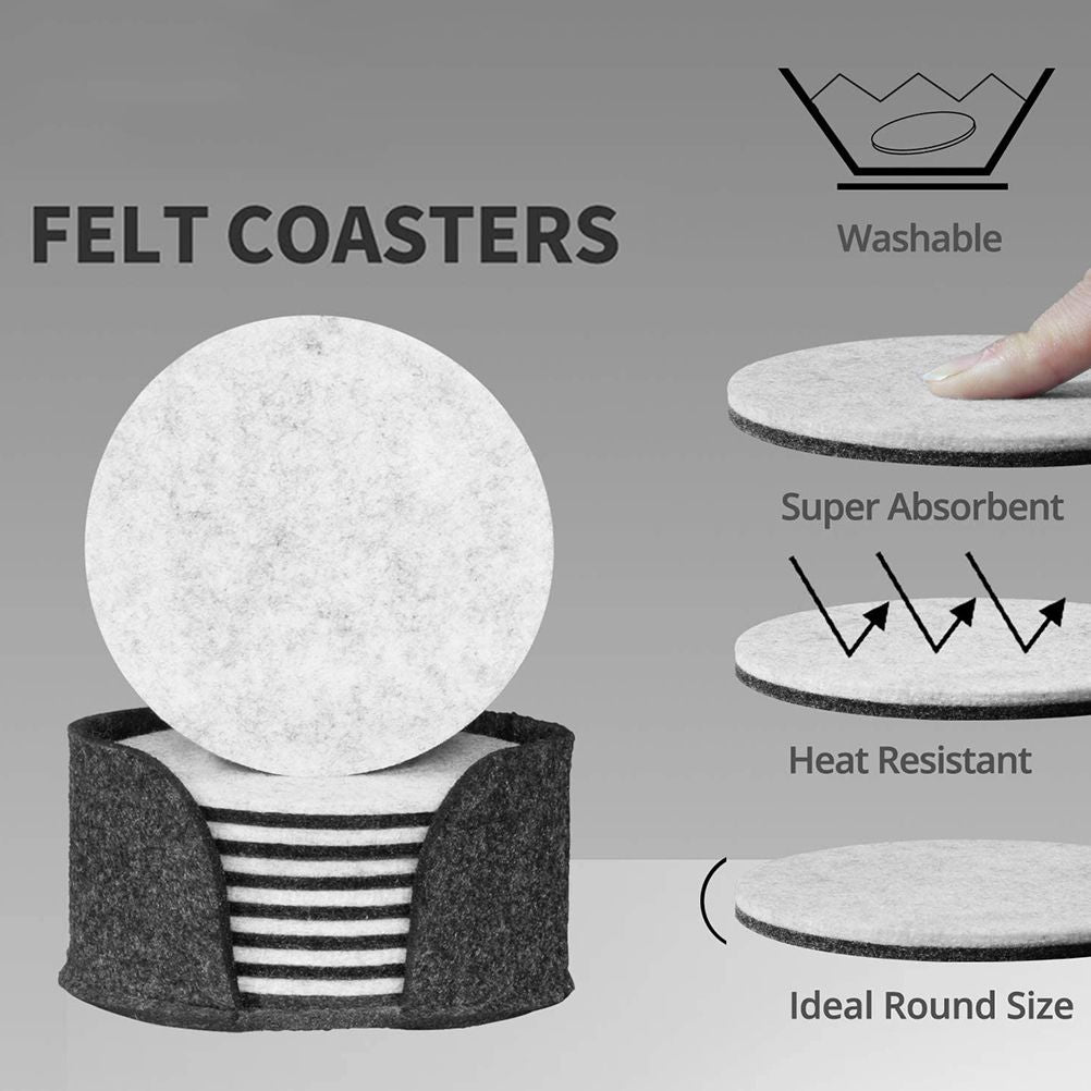 8PCS Round Felt Coasters Absorbent Heat Resistant Reusable Saucer Pad for Housewarming Gifts and Table Supplies