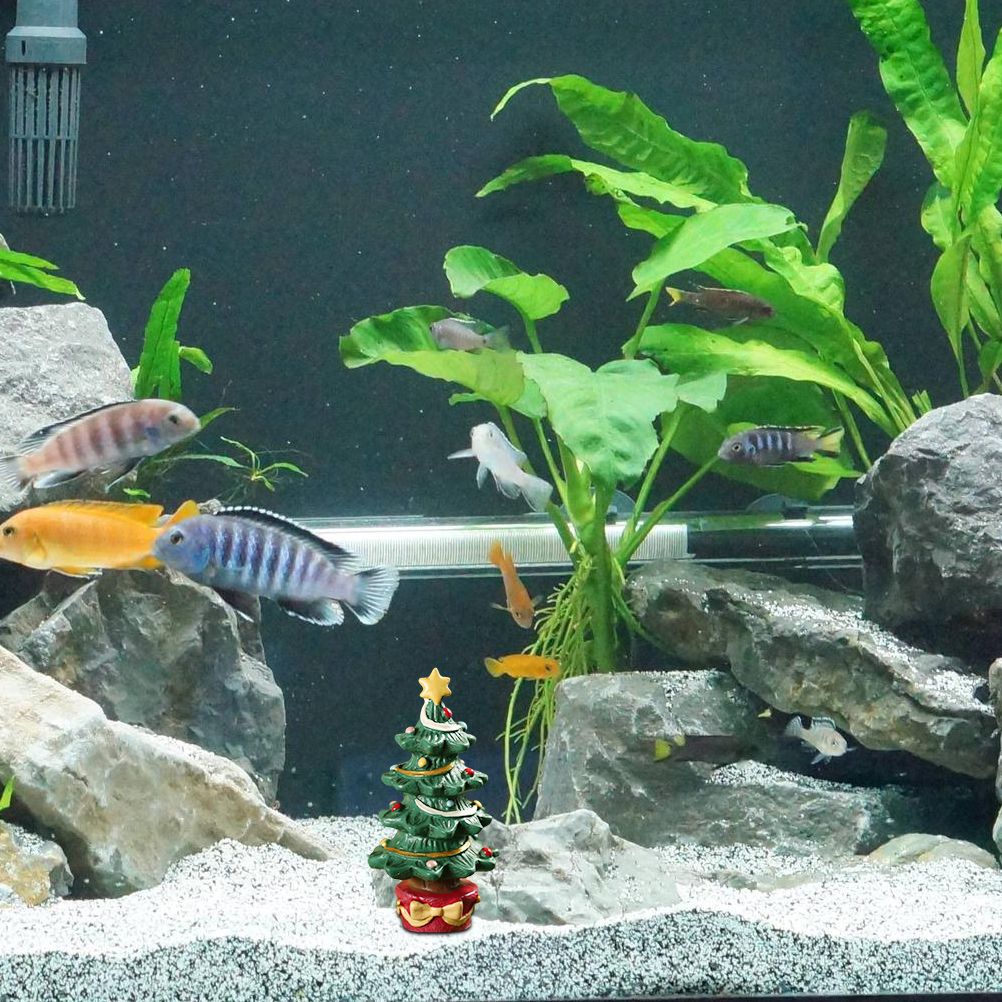 Fish Tank Aquarium Ornament Resin Christmas Tree Gift Box Ornament Christmas Landscaping Decor