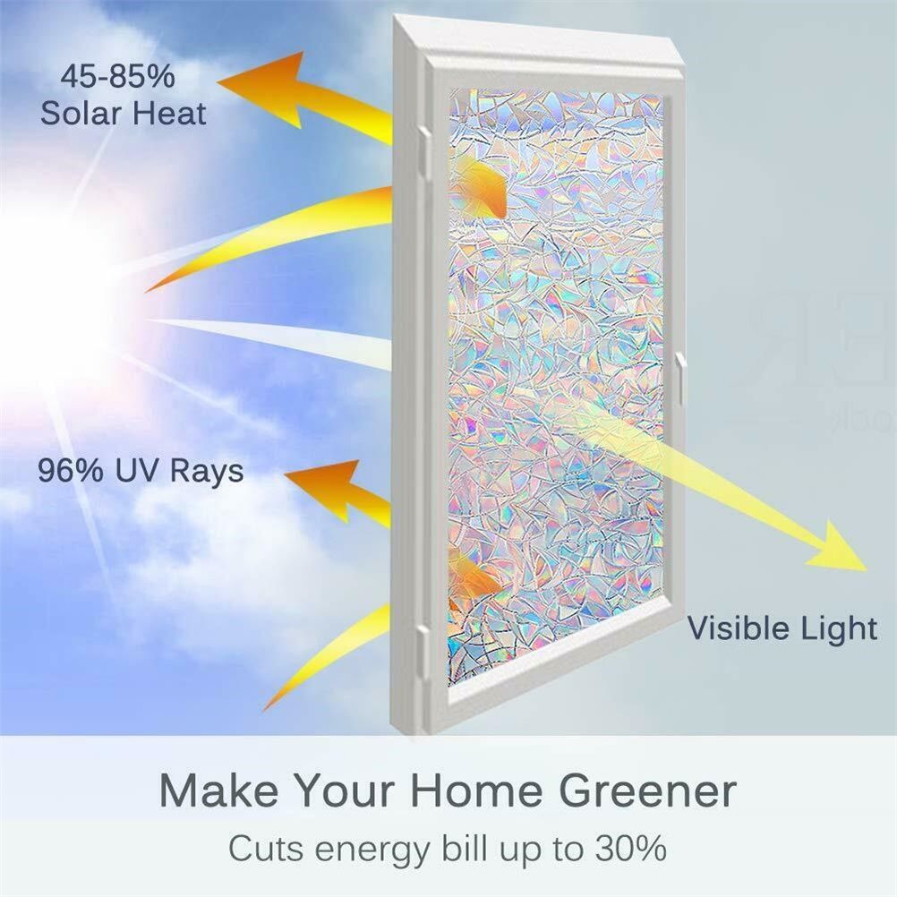 3D Static Decorative Window Glass Film Static Cling Window Foil Anti UV Rainbow Film Home Decor