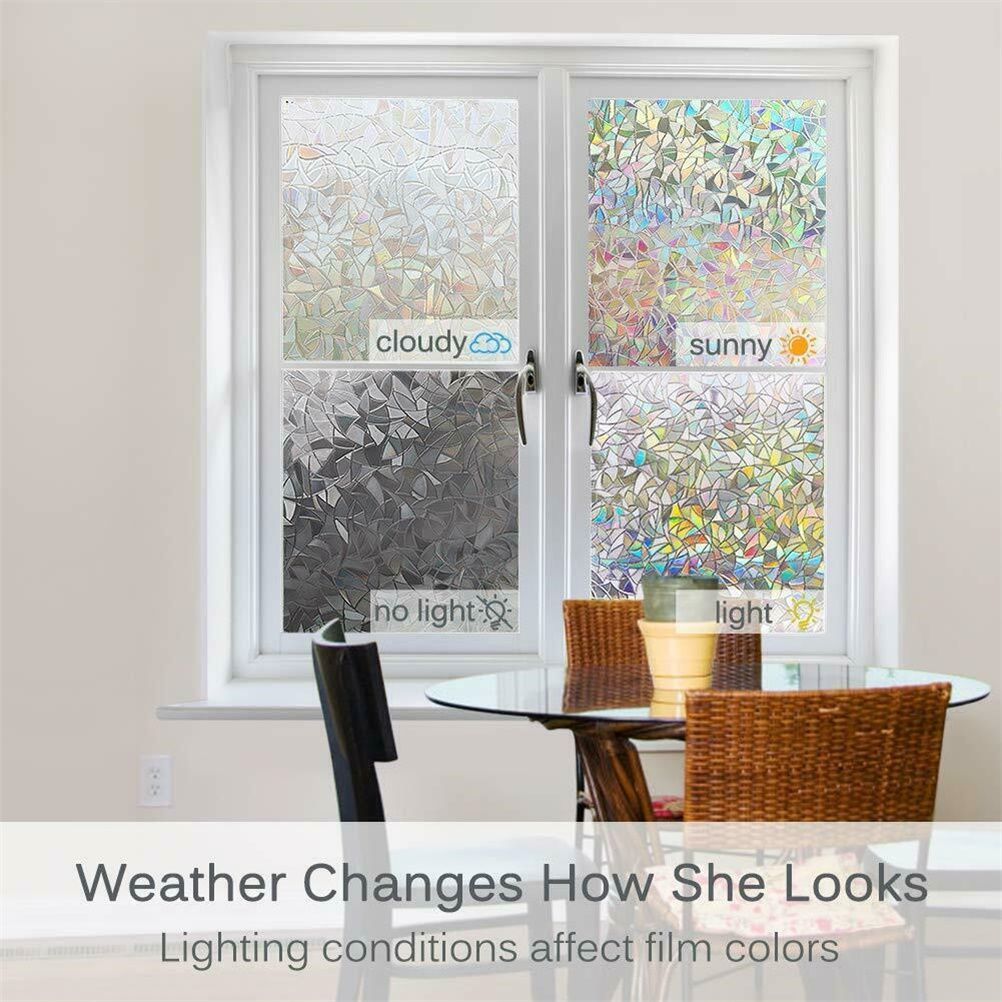 3D Static Decorative Window Glass Film Static Cling Window Foil Anti UV Rainbow Film Home Decor
