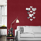 10PCS Heart Shaped Mirror Wall Sticker 3D Mirror Art Decor DIY Wall Decoration - 45-Degree Angle