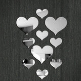 10PCS Heart Shaped Mirror Wall Sticker 3D Mirror Art Decor DIY Wall Decoration