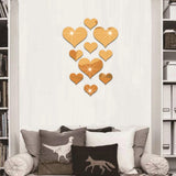 10PCS Heart Shaped Mirror Wall Sticker 3D Mirror Art Decor DIY Wall Decoration