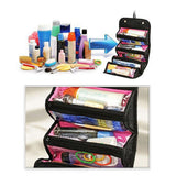Roll Cosmetics Organizer Makeup Bag Foldable Hanging Toiletries Pockets Compartment Travel Kit Jewelry Bags - Top-Down View