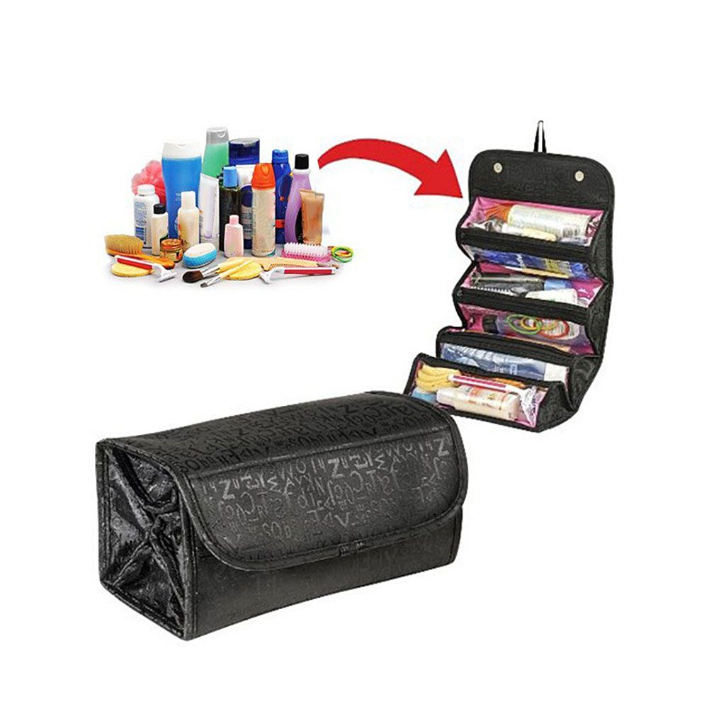 Roll Cosmetics Organizer Makeup Bag Foldable Hanging Toiletries Pockets Compartment Travel Kit Jewelry Bags