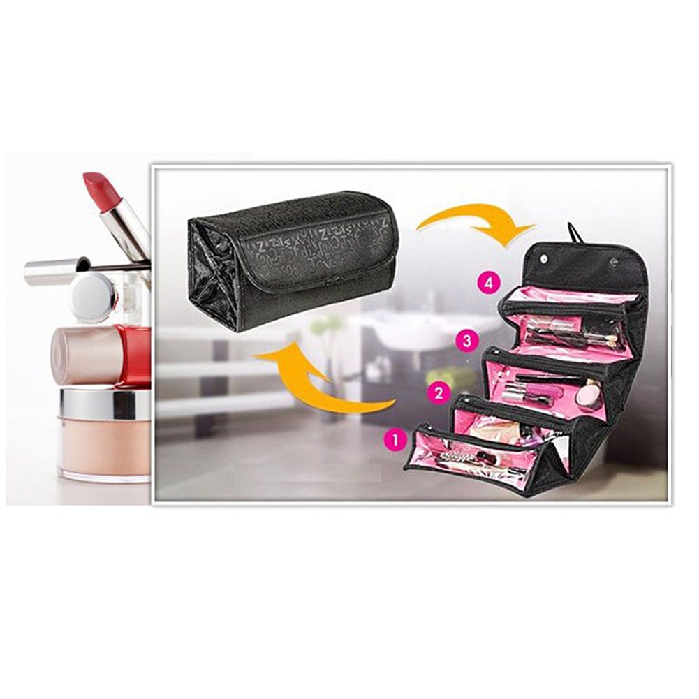 Roll Cosmetics Organizer Makeup Bag Foldable Hanging Toiletries Pockets Compartment Travel Kit Jewelry Bags