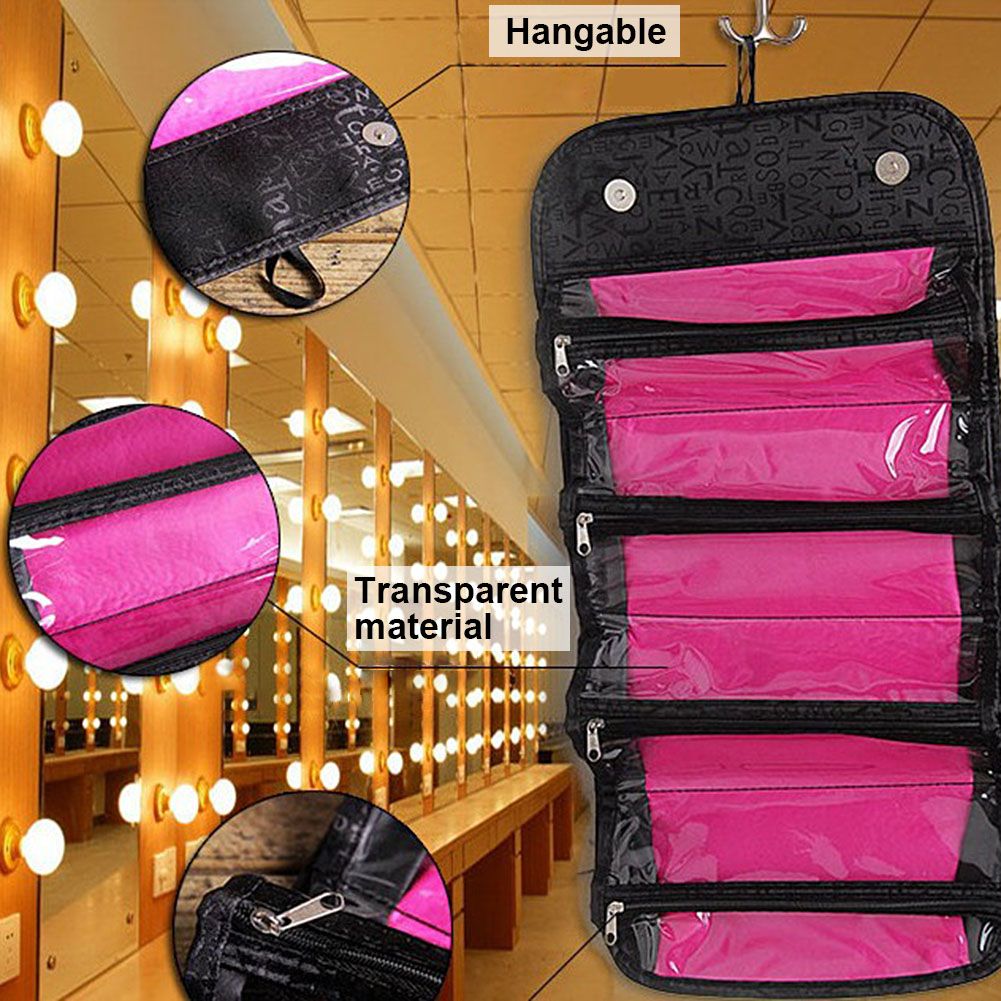 Roll Cosmetics Organizer Makeup Bag Foldable Hanging Toiletries Pockets Compartment Travel Kit Jewelry Bags