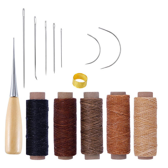 14PCS DIY Leather Tool Set Sewing Needles with Leather Waxed Thread Cord and Thimble for Leather Repair