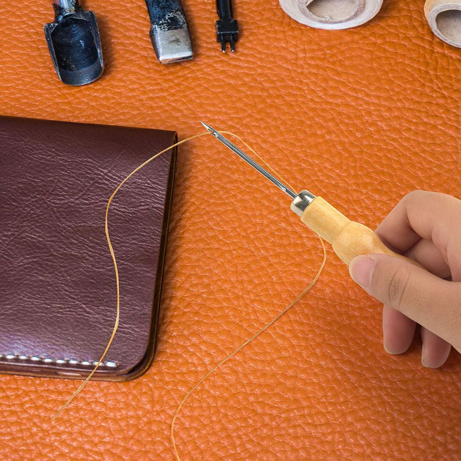 14PCS DIY Leather Tool Set Sewing Needles with Leather Waxed Thread Cord and Thimble for Leather Repair