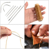 14PCS DIY Leather Tool Set Sewing Needles with Leather Waxed Thread Cord and Thimble for Leather Repair - Rear View