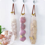 3Pcs Kitchen Fruits Vegetables Storage Hanging Bags Reusable Grocery Produce Bags Mesh Ecology Shopping Tote Bags - Side View