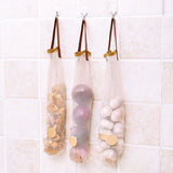 3Pcs Kitchen Fruits Vegetables Storage Hanging Bags Reusable Grocery Produce Bags Mesh Ecology Shopping Tote Bags - Rear View