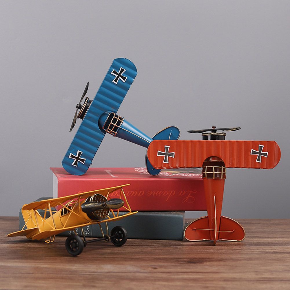 Vintage Metal Plane Crafts Retro Aircraft Model Biplane Aircraft Ornaments