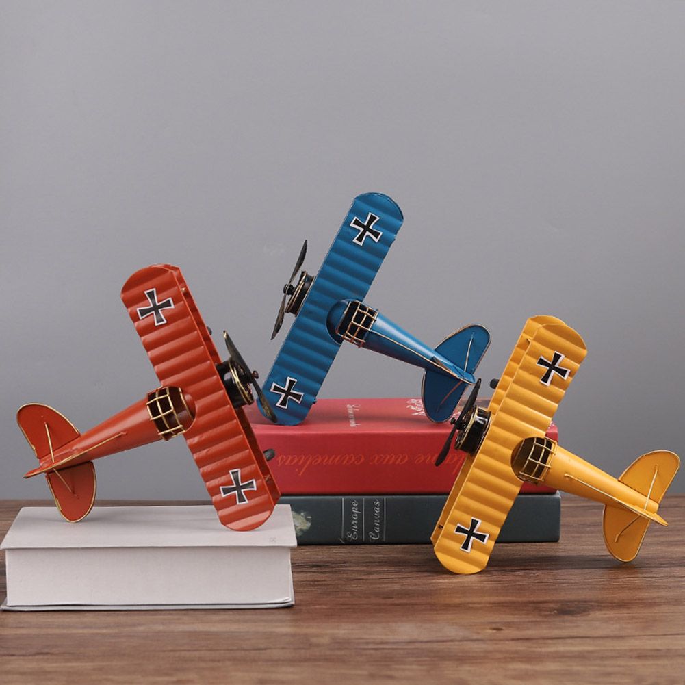 Vintage Metal Plane Crafts Retro Aircraft Model Biplane Aircraft Ornaments