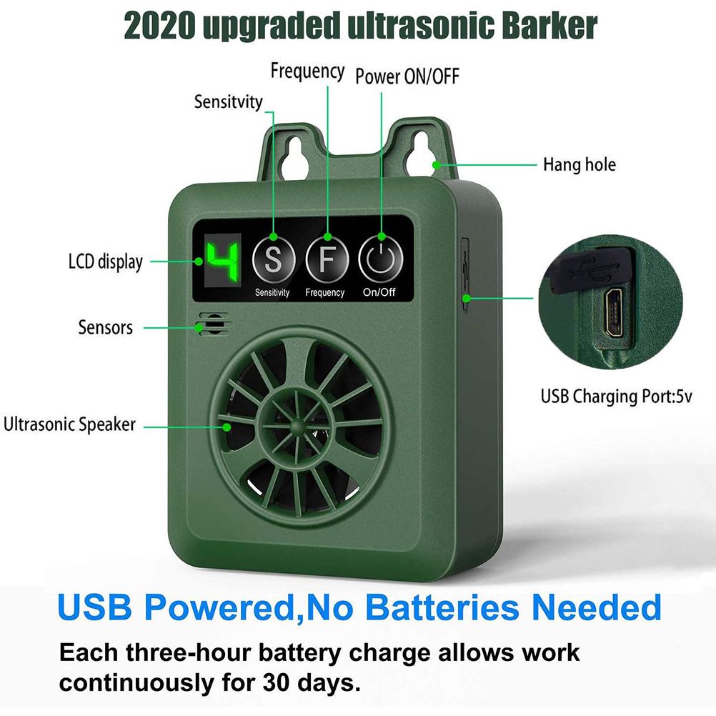 Ultrasonic Anti Barking Device Ultrasonic Stop Barking Device with 4 Sensitivity Adjustable Levels USB Rechargeable Dog Bark Control
