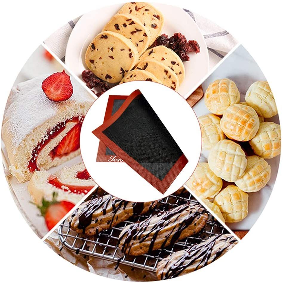 2 pcs Non Stick Baking Pan Glass Fiber Oven Mat Cake Mat Silicone Baking Pad Baking Pastry Tools
