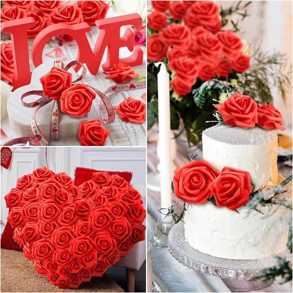 100PCS Artificial Rose Flowers Red Foam Roses Fake Roses DIY Decoration for Wedding Party Decoration Crafts