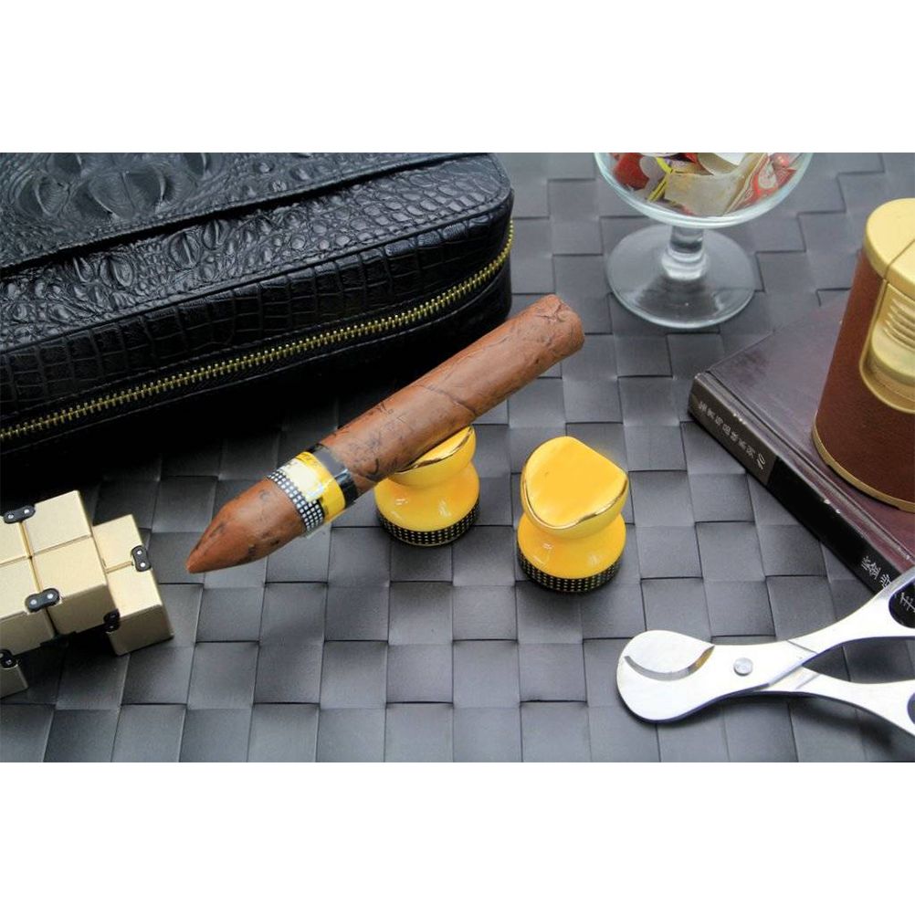 Ceramic Cigar Holder Portable Cigar Stand Display Holder Smoking Accessories for Living Room Bedroom Office Yellow