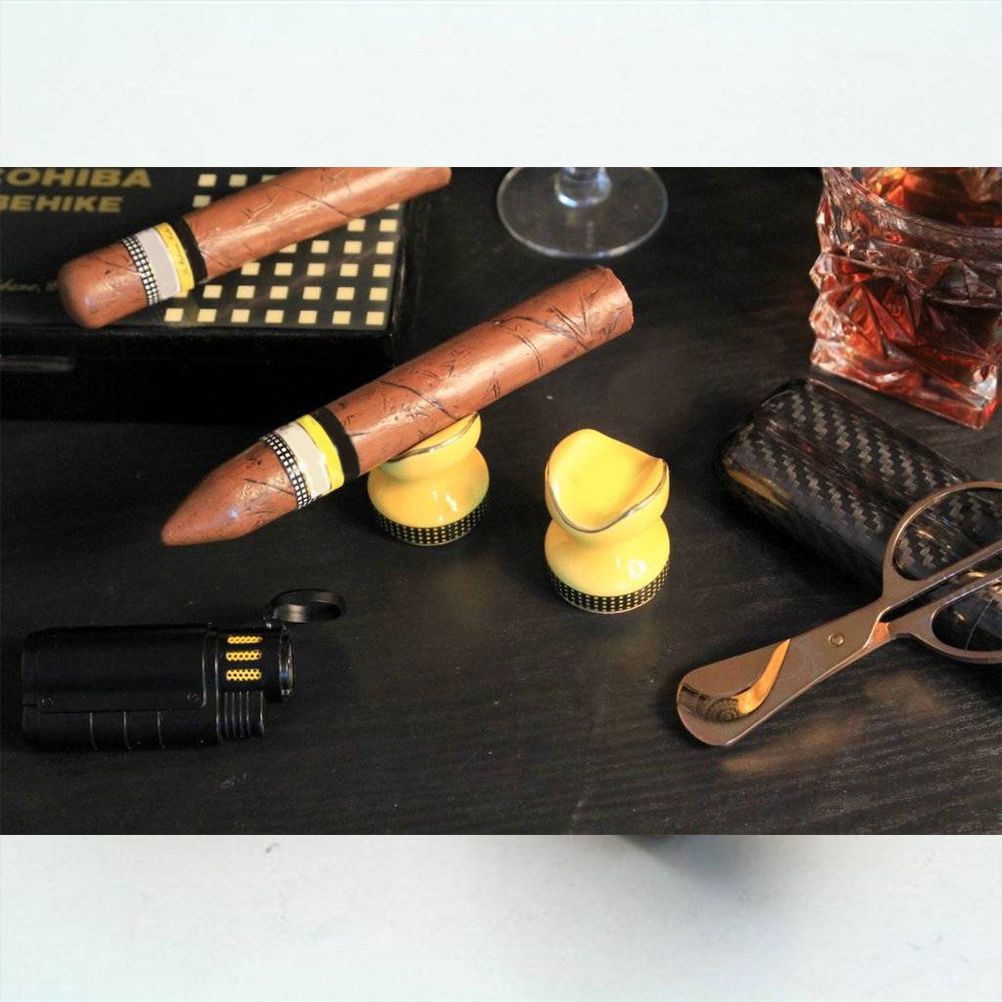 Ceramic Cigar Holder Portable Cigar Stand Display Holder Smoking Accessories for Living Room Bedroom Office Yellow