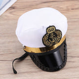 Halloween Captain Sailors Hat White Captain Hat Dog Cat Puppy Sailor for Halloween Party Cosplay Costume - Top-Down View