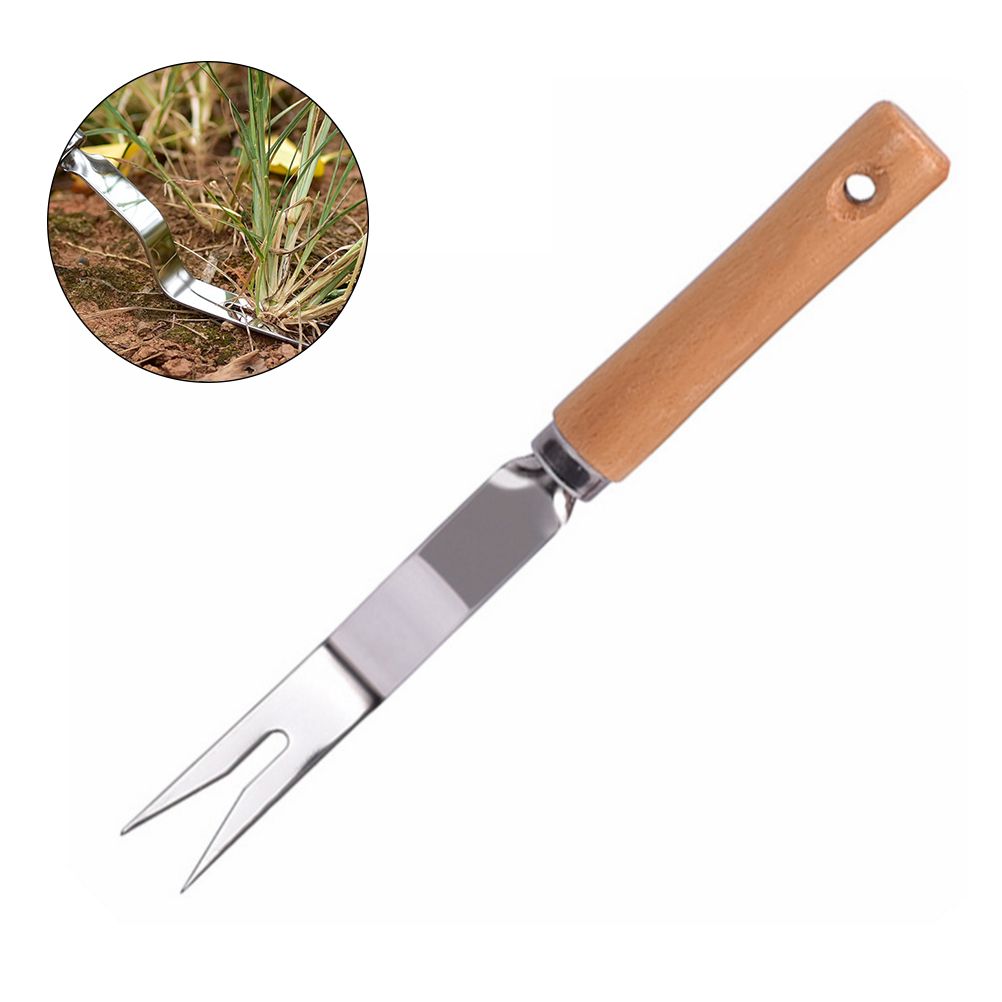 Hand Weeding Fork Manual Weed Extractor Stainless Steel Grass Remover with Long Prongs and Ergonomic Handle