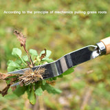 Hand Weeding Fork Manual Weed Extractor Stainless Steel Grass Remover with Long Prongs and Ergonomic Handle - Close-Up Angle