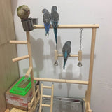 Double Layer Wooden Bird Stand Including Ladder Swing Bell Bird Athletic Toy Stand - Rear View